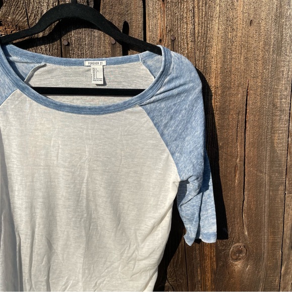 Forever 21 Blue & White Baseball Tee Three Quarter Length Tee Shirt - Picture 7 of 8